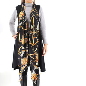 La Fiorentina Knitted Sleeveless Cardigan with Chain Print - Black